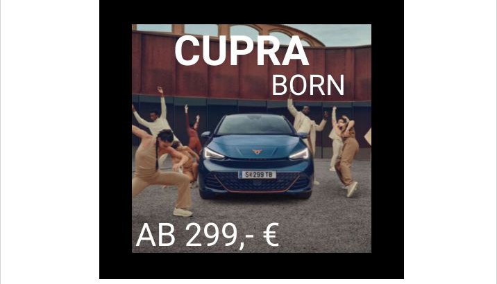 <img src="" alt=„CUPRA Born in metallic blau, leasiing ab 299 € monatlich“>