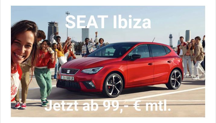 <img src="" alt=„SEAT Ibiza Leasing ab 99,- € monatlich, SEAT Ibiza Leasing in Neunkirchen“>